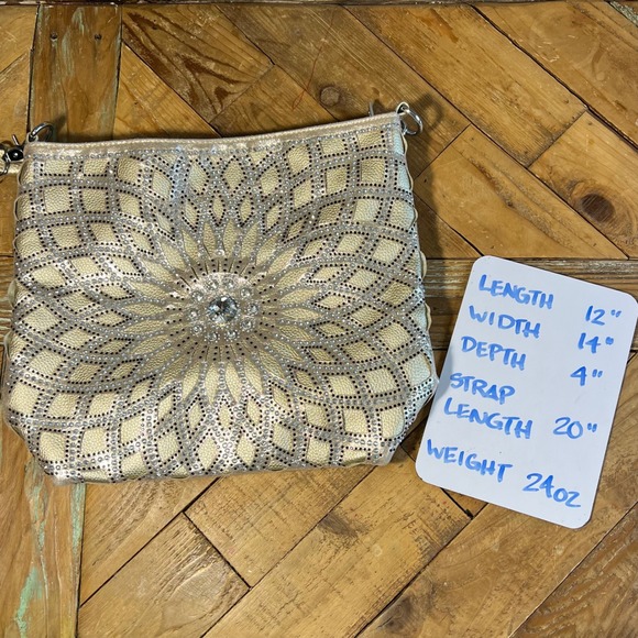 M.C. Gold Rhinestone Embellished Shoulder Bag Purse Evening Party Sparkly - Picture 10 of 10